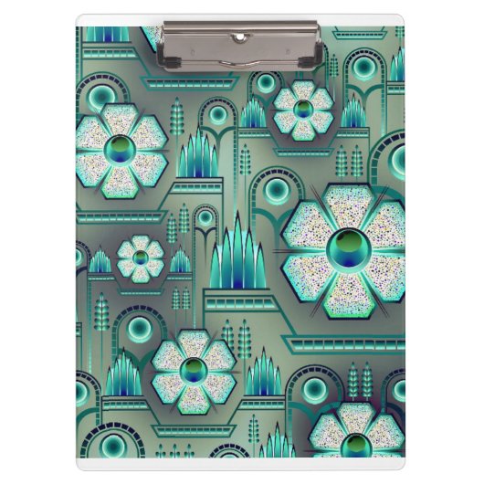 Art deco bloemenmotief  geometrisch groen klembord (Voorkant)