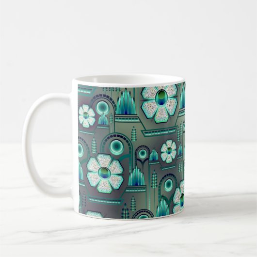 Art deco bloemenmotief  geometrisch groen koffiemok (Links)