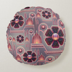 Art deco bloemenmotief geometrisch paarse rond kussen