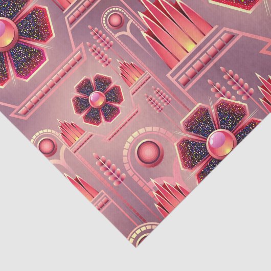 Art deco bloemenmotief  geometrisch roze tissuepapier (Detail)