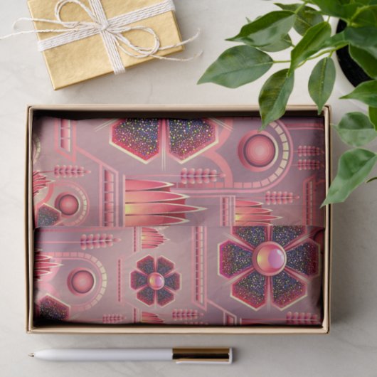 Art deco bloemenmotief  geometrisch roze tissuepapier (Geschenk)