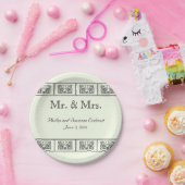 Art Deco Bloemenrandbruiloft Papieren Bordje (Feest)