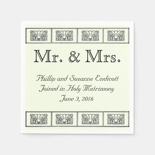 Art Deco Bloemenrandbruiloft Servet (Voorkant)