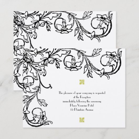 Art Deco  Bloemenwerveling Trouwreceptie Kaart (Voorkant / Achterkant)