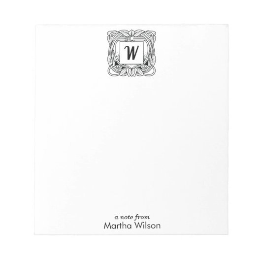 Art Deco bloemige monogram notitieblok (Voorkant)