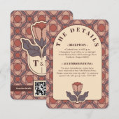 Art Deco Bloemige Trouwdetails Kaart QR-code (Voorkant / Achterkant)