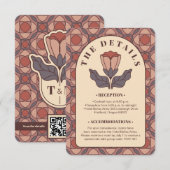 Art Deco Bloemige Trouwdetails Kaart QR-code (Voorkant / Achterkant)