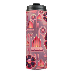 Art deco bloemmotief bloemengeometrisch roze thermosbeker