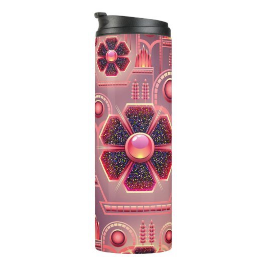 Art deco bloemmotief bloemengeometrisch roze thermosbeker (Geroteerd rechts)