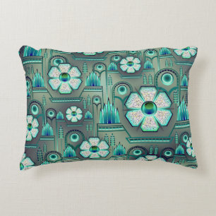 Art deco bloemmotief geometrisch groen accent kussen