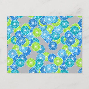 Art Deco bloempatroon - blauw en limoengroen Briefkaart