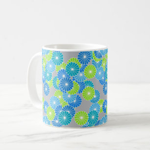 Art Deco bloempatroon - blauw en limoengroen Koffiemok