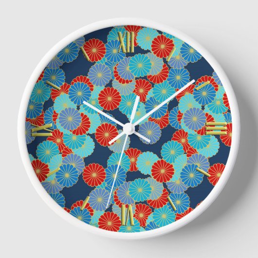 Art Deco-bloempatroon - blauw, turkooizen en rood (Voorkant)