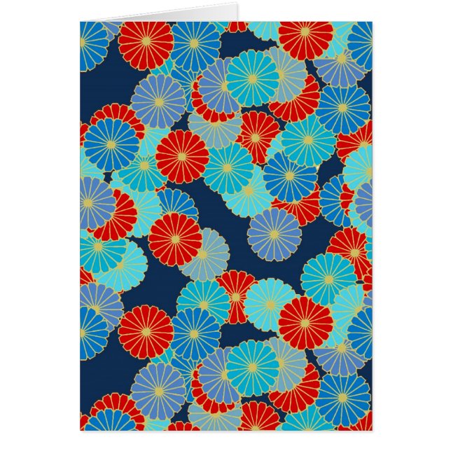 Art Deco-bloempatroon - blauw, turkooizen en rood (Voorkant)