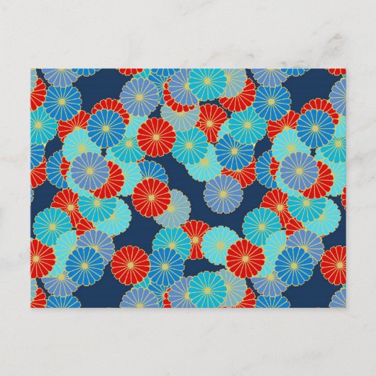 Art Deco-bloempatroon - blauw, turkooizen en rood Briefkaart (Voorkant)