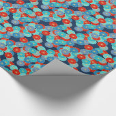 Art Deco-bloempatroon - blauw, turkooizen en rood Cadeaupapier (Hoek)