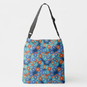 Art Deco-bloempatroon - blauw, turkooizen en rood Crossbody Tas (Achterkant)