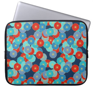 Art Deco-bloempatroon - blauw, turkooizen en rood Laptop Sleeve