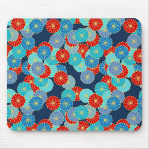 Art Deco-bloempatroon - blauw, turkooizen en rood Muismat