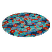 Art Deco-bloempatroon - blauw, turkooizen en rood Snijplank (Hoek)