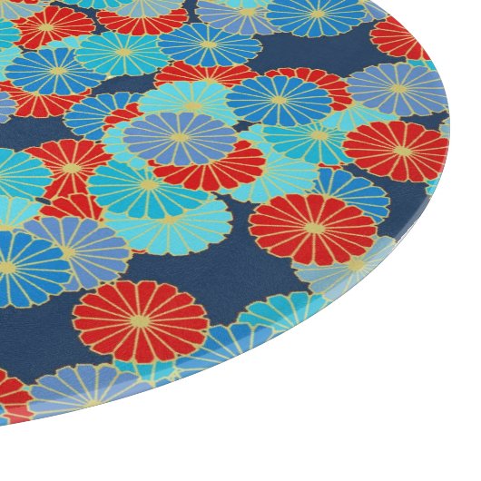 Art Deco-bloempatroon - blauw, turkooizen en rood Snijplank (Hoek)