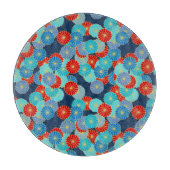 Art Deco-bloempatroon - blauw, turkooizen en rood Snijplank (Voorkant)