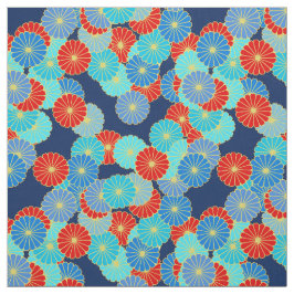Art Deco-bloempatroon - blauw, turkooizen en rood Stof
