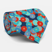 Art Deco-bloempatroon - blauw, turkooizen en rood Stropdas (Opgerold)