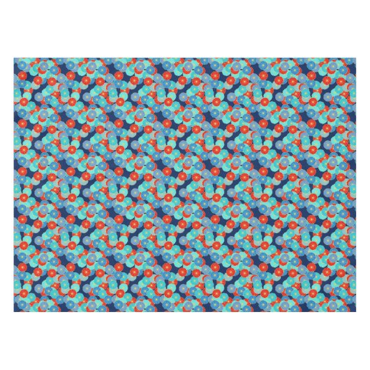 Art Deco-bloempatroon - blauw, turkooizen en rood Tafelkleed (Voorkant (Horizontaal))