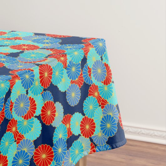 Art Deco-bloempatroon - blauw, turkooizen en rood Tafelkleed (Voorbeeld)