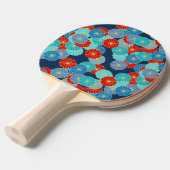 Art Deco-bloempatroon - blauw, turkooizen en rood Tafeltennisbatje (Voorkant Gekanteld)