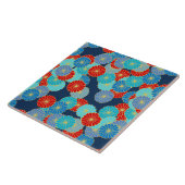 Art Deco-bloempatroon - blauw, turkooizen en rood Tegeltje (Zijkant)