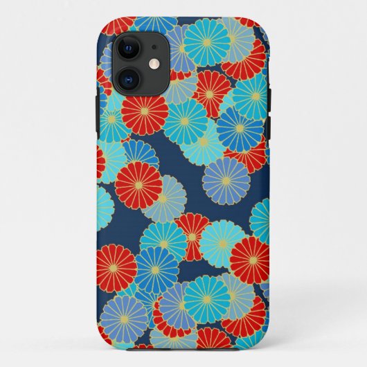 Art Deco bloempatroon - blauw, turquoise en rood Case-Mate iPhone Case (Achterkant)