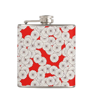 Art Deco bloempatroon - crème op rood Heupfles