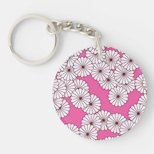 Art Deco bloempatroon - crème op roze Sleutelhanger (Voorkant)