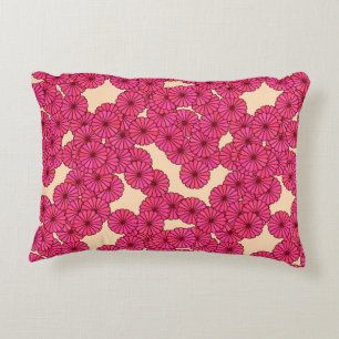 Art Deco bloempatroon - diepe roze en perzik Accent Kussen