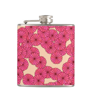Art Deco bloempatroon - diepe roze en perzik Heupfles