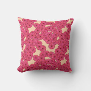 Art Deco bloempatroon - diepe roze en perzik Kussen