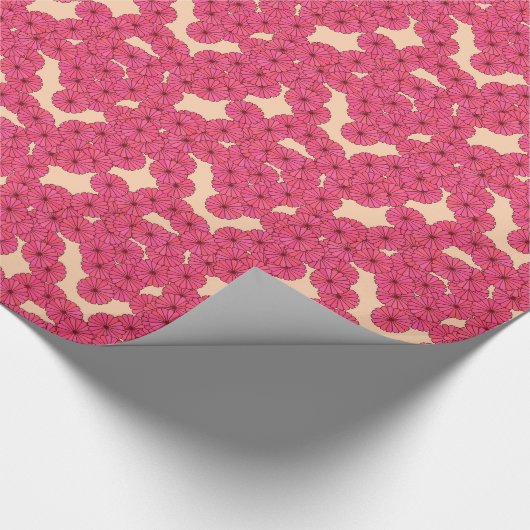 Art Deco-bloempatroon - diepe roze en perziken Cadeaupapier (Hoek)