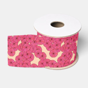 Art Deco-bloempatroon - diepe roze en perziken Grosgrain Lint