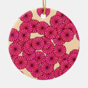 Art Deco-bloempatroon - diepe roze en perziken Keramisch Ornament