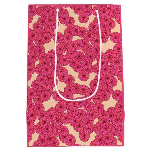 Art Deco-bloempatroon - diepe roze en perziken Medium Cadeauzakje (Achterkant)