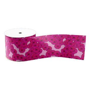 Art Deco bloempatroon - magenta op roze Grosgrain Lint