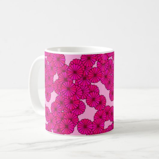 Art Deco bloempatroon - magenta op roze Koffiemok (Voorkant links)