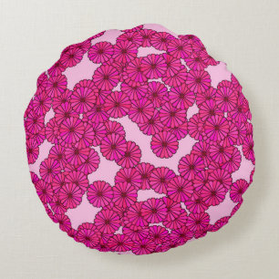 Art Deco bloempatroon - magenta op roze Rond Kussen