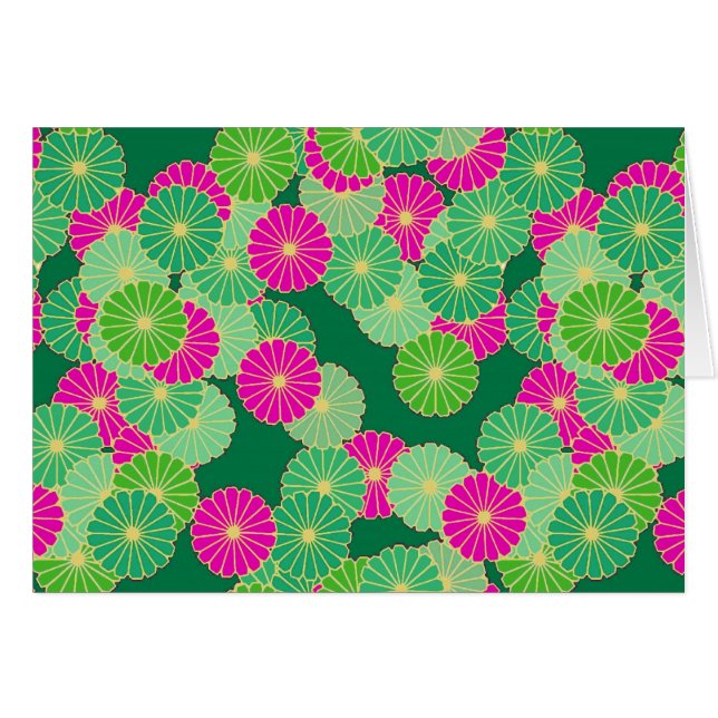 Art Deco bloempatroon - tinten groen, fuchsia (Voorkant Horizontaal)