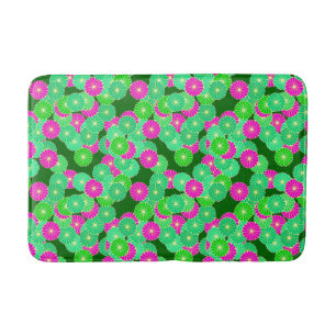 Art Deco bloempatroon - tinten groen, fuchsia Badmat