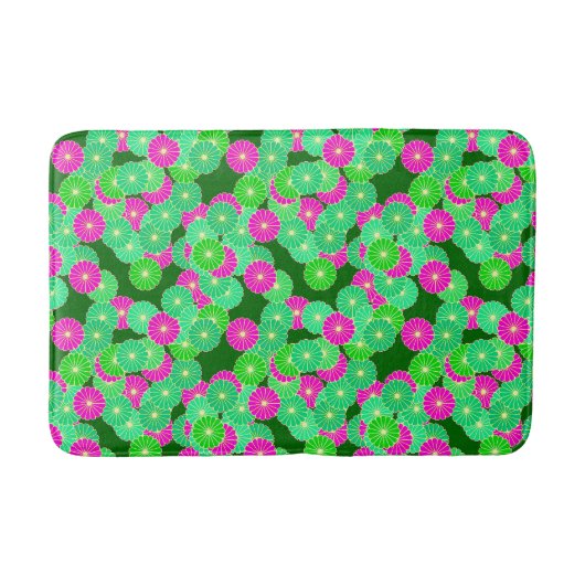 Art Deco bloempatroon - tinten groen, fuchsia Badmat (Voorkant)