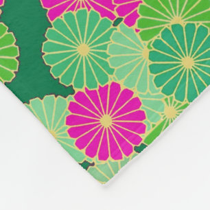 Art Deco bloempatroon - tinten groen, fuchsia Fleece Deken