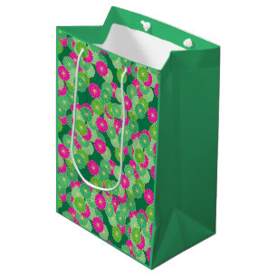 Art Deco bloempatroon - tinten groen, fuchsia Medium Cadeauzakje